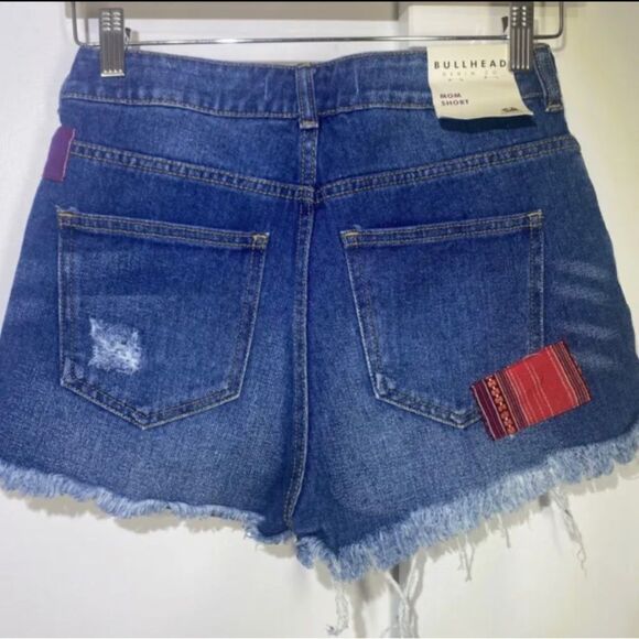 PacSun BULLHEAD Denim Co. Distressed Boho Patchwork Denim Mom Shorts - Picture 2 of 7